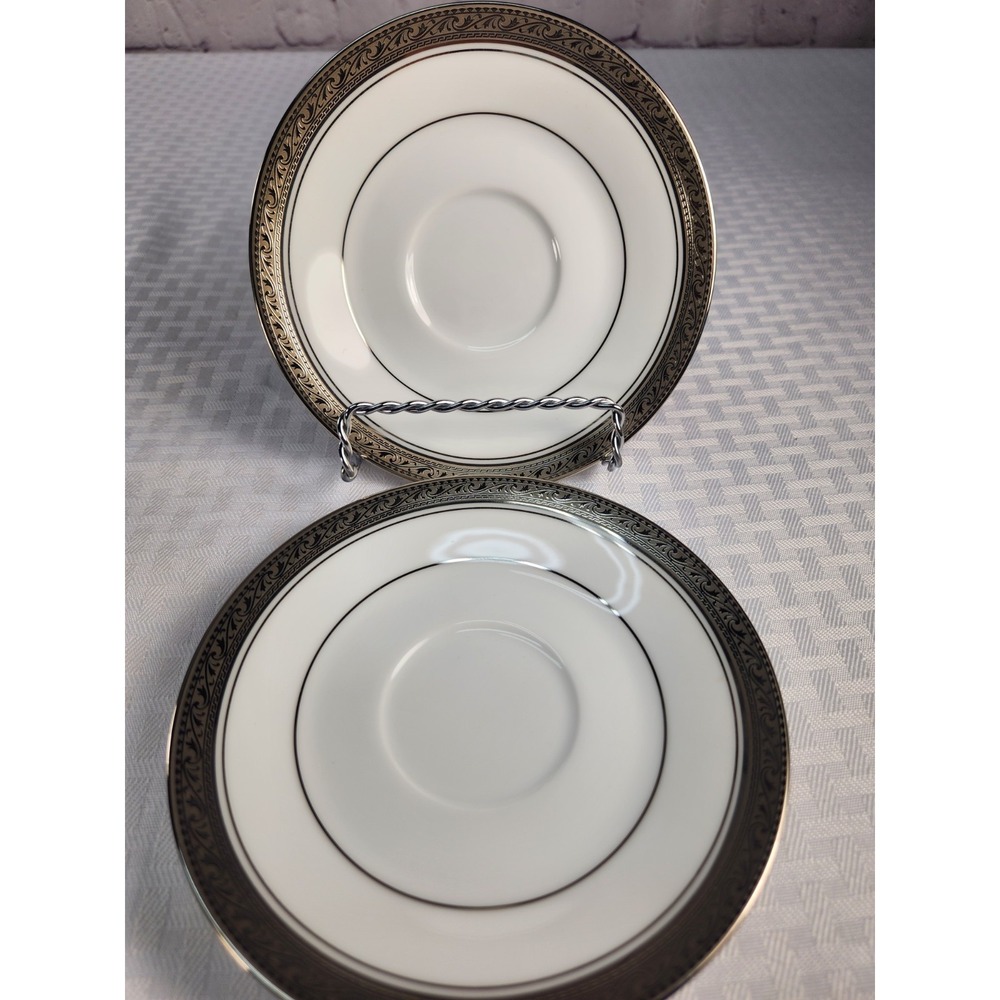 Stunning Noritake Legendary Crestwood Platinum Elegant Saucer Set Of 2 NWOT